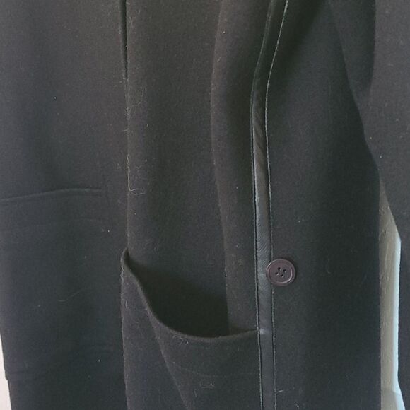 Black Collared Peacoat Longline Coat Button Detailing on Sleeves - Picture 4 of 5